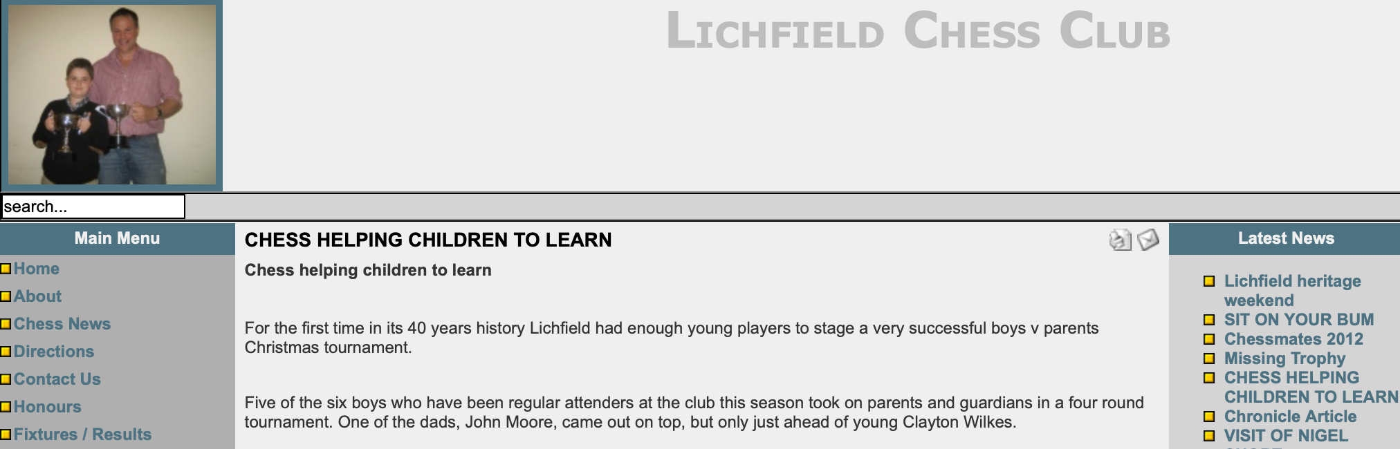 The club website in 2013
