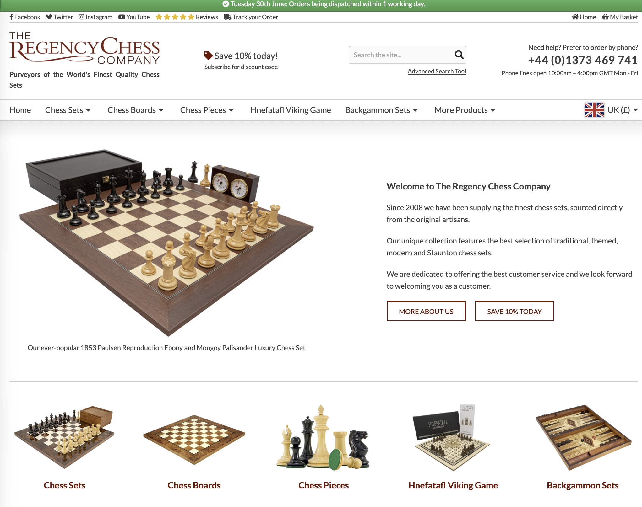The Regency Chess website (screenshot)